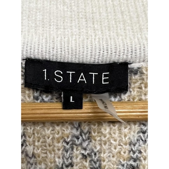1.STATE Sweater Womens Large Cream Tan Johnny Collar Fair Isle Pullover Knit‎ - Picture 2 of 12